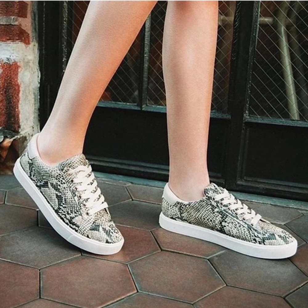 Sam Edelman “Ethyl” Snake Print Sneakers - Cream and Black